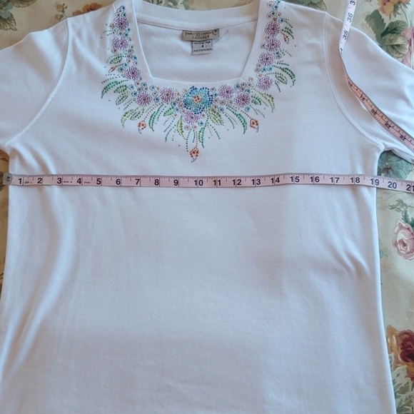 Embellished Women's Square Neck Top in White with Long Sleeves size Small - Picture 13 of 14